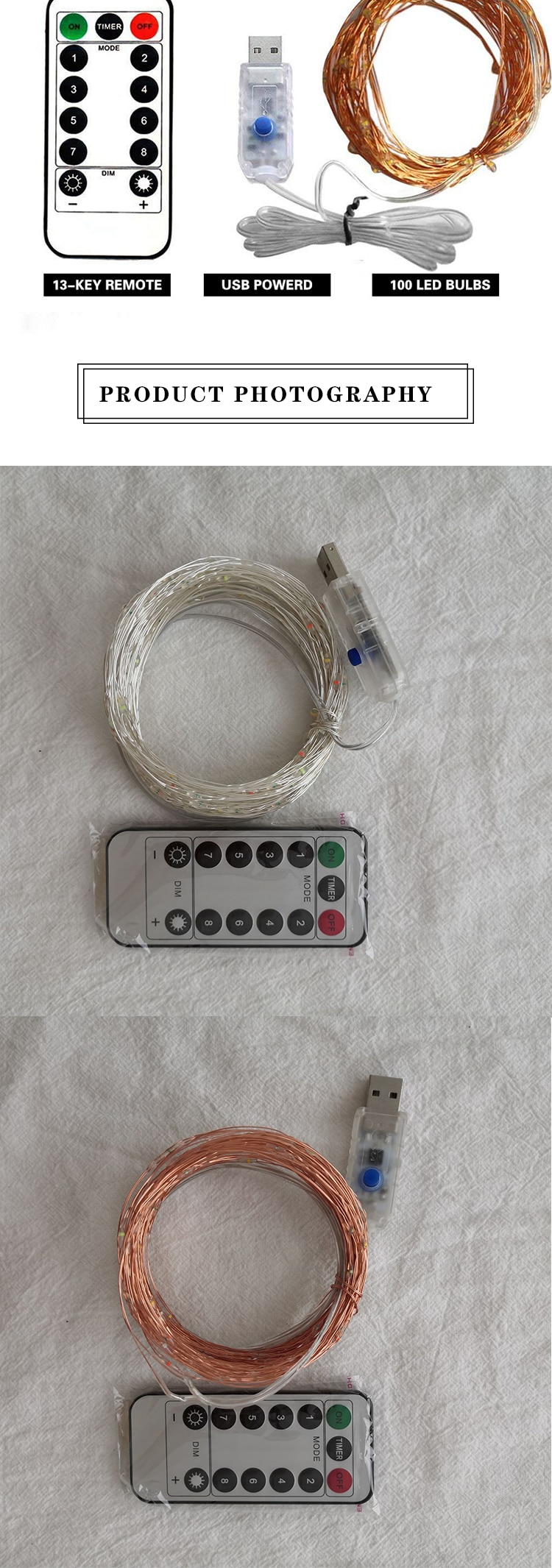 Outdoor String Light 10m 20m Waterproof USB Remote Control LED fairy light String Garden Light for Party Christmas decoration